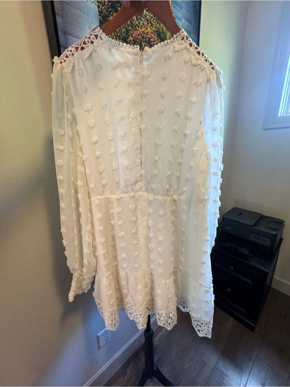Nordstrom White Lace & Swiss Dot Long-Sleeve Mini Dress - Picture 2 of 5